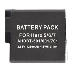 Batteri for GoPro Hero 7 6 5 3,85V 1250mAh AHDBT-501 601 701 erstatningsbatteri