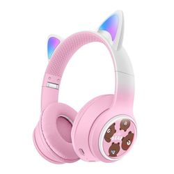 Trådløse On-Ear Hovedtelefoner Glødende Katteøre Bluetooth Gaming Headset - Pink