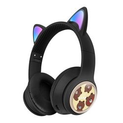 Trådløse On-Ear Hovedtelefoner Glødende Katteøre Bluetooth Gaming Headset - Sort