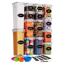 Organiserede pantry-opbevaringsbeholdere - 14-pak med lufttætte lågetiketter