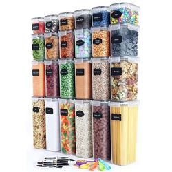 Organiserede pantry-opbevaringsbeholdere - 24-pak med lufttætte låg og etiketter