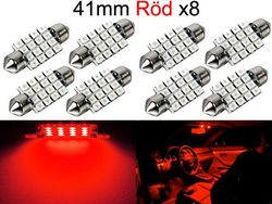 Diodlampa 41mm 42mm röd LED 2835SMD 8-pack C5W SV8.5