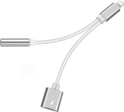Sølv Lynadapter, opladning og 3,5 mm samtidigt Y-kabel
