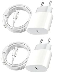 2 Pack Laddare till iPhone + kabel USB-C 20W Snabbladdare vit