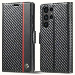 SKALO Samsung S25 Ultra LC.IMEEKE Carbon Fiber Flip Cover - Sort