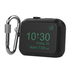 SKALO AirPods Pro 2 Digital Clock Fodral med Karbinhake - Svart