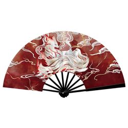 Vifte - Stor 33 cm [S1] - Kitsune - 9-halet rev - Rød/svart