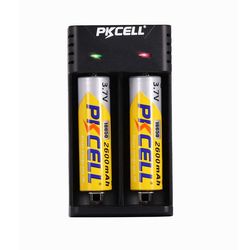 PKcell 18650 Oplader + 2 batterier