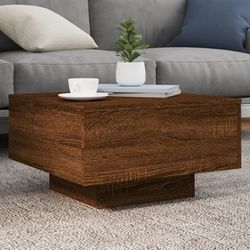 vidaXL sofabord med LED-lys 55x55x31 cm brun egetræsfarve