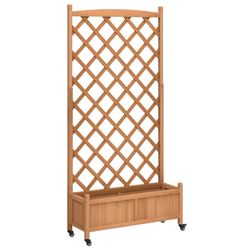 vidaXL Plantekasse med espalier og hjul brun heltre gran