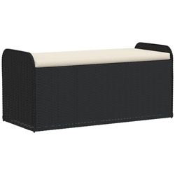 vidaXL Förvaringsbänk med dyna svart 115x51x52 cm konstrotting