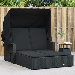 vidaXL solseng med baldakin og hynder polyrattan sort
