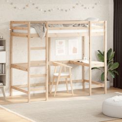 vidaXL Køyeseng med skrivebord 90x200 cm heltre furu