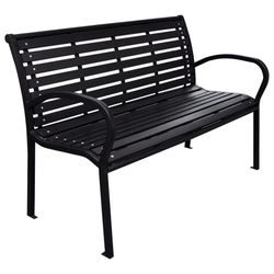 vidaXL Hagebenk svart 116 cm stål og WPC