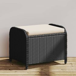 vidaXL haveskammel med hynde 58x46x46 cm polyrattan sort