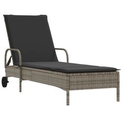 vidaXL liggestol med hjul og hynde polyrattan grå