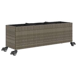 vidaXL Plantekasse med hjul og 3 potter grå 107x32x38 cm polyrotting