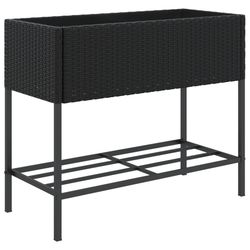 vidaXL plantekasse med hylde polyrattan sort