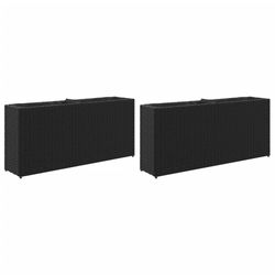 vidaXL plantekasser 2 stk. med 2 potter 90x20x40 cm polyrattan sort