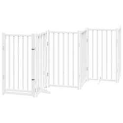 vidaXL Hundeport dør sammenleggbar 6 paneler hvit 300 cm heltre gran