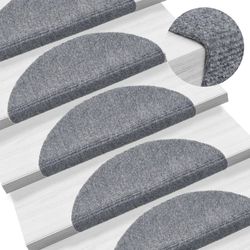 vidaXL Trappematter selvklebende 15 stk 56x17x3 cm lysegrå halvrund
