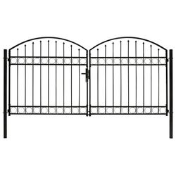 vidaXL Hageport med dobbel dør og buet topp stål 300x125 cm svart