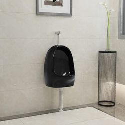 vidaXL Vegghengt urinal med spyleventil keramisk svart