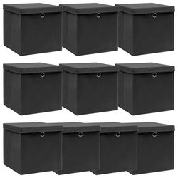 vidaXL Förvaringslådor med lock 10 st svart 32x32x32 cm tyg