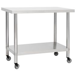 vidaXL Arbeidsbord for kjøkken med hjul 80x60x85 cm rustfritt stål