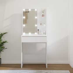 vidaXL Sminkebord med LED hvit 60x40x140 cm