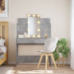 vidaXL Sminkebord med LED-lys betonggrå 96x40x142 cm