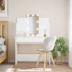 vidaXL Sminkebord med LED hvit 96x40x142 cm