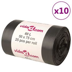 vidaXL Avfallspåsar 250 st svart 60 L