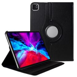 Svart Litchi Skin 360-graders roterende stativdeksel med elastisk bånd for iPad Air (2020/2022) og iPad Pro 11-tommers (2018/2020/2021/2022)