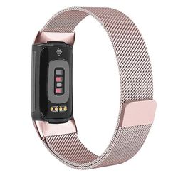 KALEBOL Series Fitbit Charge 6 / 5 klokkerem i rustfritt stål Milanese-armbånd - Rose Gull