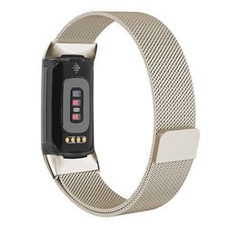 KALEBOL Series Fitbit Charge 4 / 3 Armbånd i rustfritt stål Milanese Mesh Armbånd - Gull
