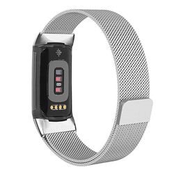 KALEBOL Series Fitbit Charge 4 / 3 Armbånd i rustfritt stål Milanese Mesh Armbånd - Sølv