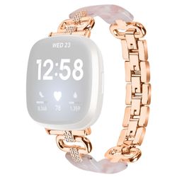 Fitbit Versa 4 / Sense 2 Smartwatch Band Resin and Rhinestone Strap - Rødguld + Lyserød