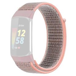 KALEBOL KLB-NLHH-001 Fitbit Charge 5 / 6 Nylon-klokkearmbånd med løkkefeste - Rosa