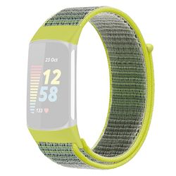 KALEBOL KLB-NLHH-001 Fitbit Charge 5 / 6 Nylon-klokkearmbånd med løkkefeste - Lys Gul