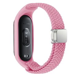 Xiaomi Mi Band 3 / 4 / 5 / 6 / 7 Flettet nylonrem magnetisk urrem - Lyserød