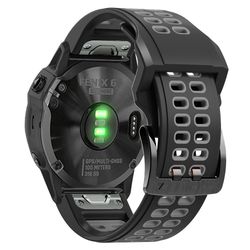 KALEBOL KLB-LWGJ-001 Garmin Fenix 7 / 7 Pro QuickFit 22 mm pustende klokkearmbånd med doble hull - Svart + Grå