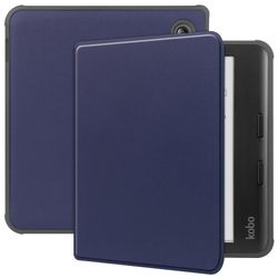 For Kobo Libra Fargetui PU-lær + TPU E-Reader-deksel med støtte for automatisk vekking/søvn - Blå