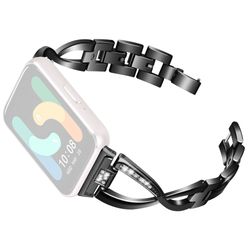 Samsung Galaxy Fit3 SM-R390 Stainless Steel Strap Rhinestones Decor X-shape Smartwatch band - Black