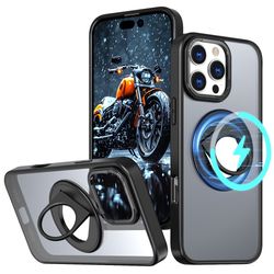 iPhone 16 Pro Clear Back Case Kompatibel med MagSafe Fleksibelt og støtsikkert telefondeksel med kickstand - Svart