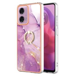 Marmormønstret Motorola Moto E14 cover med ringholder - Purple 001