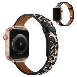 Apple Watch 42mm - 44mm topplag klokkerem i ekte skinn - Leopard