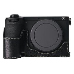 Sony A6700 kamerataske med stor udskæring Litchi Texture Vegansk Læder Protector - Sort