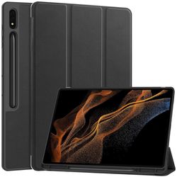 Samsung Galaxy Tab S10 Ultra Stativveske Støtabsorberende lærdeksel til nettbrett med pennspor - Svart