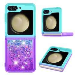 Samsung Galaxy Z Flip6 5G Case YB Quicksand Series-3 Gradient Quicksand Flexible Phone Cover - Sky Blue+Purple